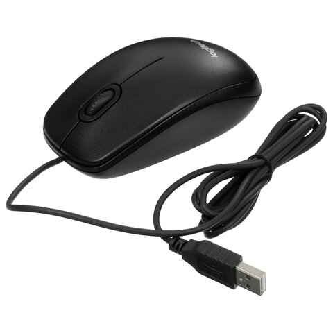 Мышь проводная LOGITECH B100, USB, 2 кнопки + 1 колесо-кнопка, оптическая, черная