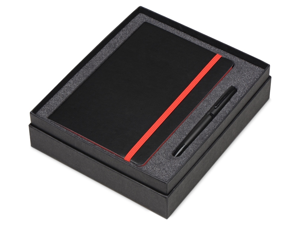 Подарочный набор «Megapolis Soft»: ежедневник А5 , ручка шариковая, ежедневник- черный/красный, ручка- черный, ежедневник- искусственная кожа, ручка- металл с покрытием silk-touch - 1