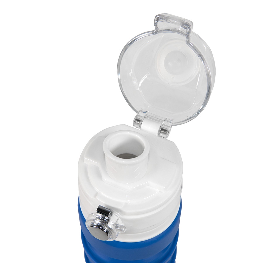 Бутылка для воды складная с карабином SPRING, синяя, 550/250 мл, силикон - 2