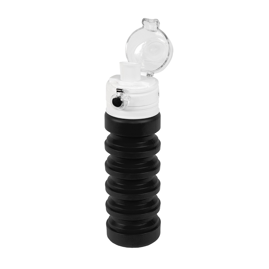 Бутылка для воды складная с карабином SPRING, черная, 550/250 мл, силикон - 1