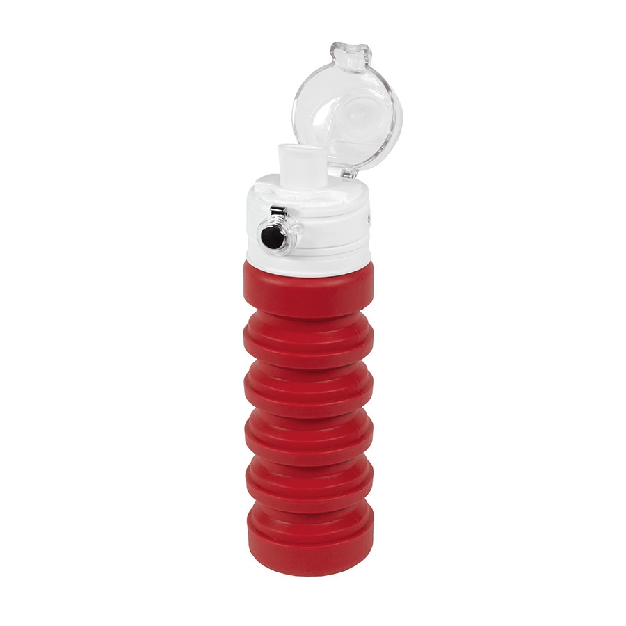 Бутылка для воды складная с карабином SPRING, красная, 550/250 мл,  силикон - 1