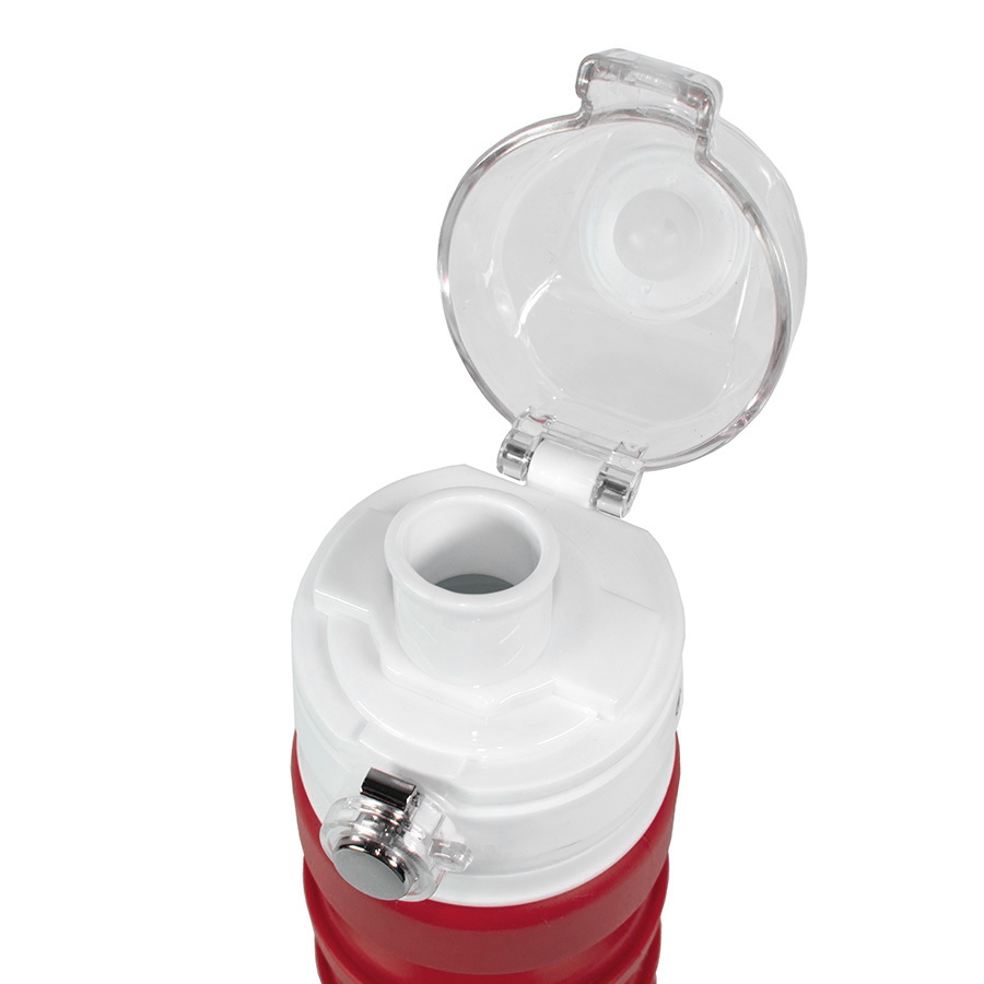 Бутылка для воды складная с карабином SPRING, красная, 550/250 мл,  силикон - 2