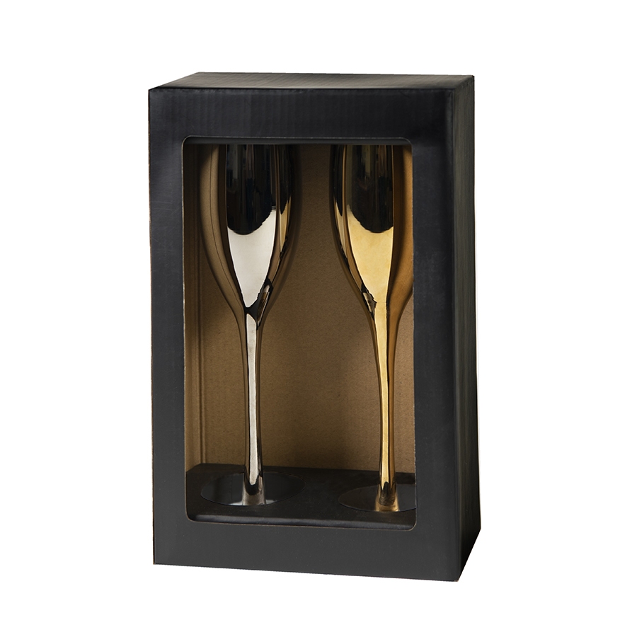 Набор бокалов для шампанского MOON&SUN (2шт), золотой и серебяный, 26,5х25,3х9,5см, стекло - 1