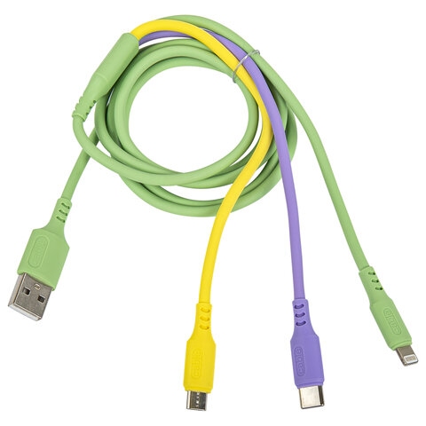 Кабель для зарядки 3 в 1 USB 2.0-Micro USB/Type-C/Lightning, 1 м, SONNEN, медь, 513562 - 1