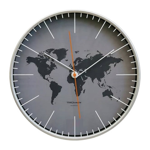 Часы настенные TROYKATIME (TROYKA) 77777733, круг, серые, серебристая рамка, 30,5х30,5х5 см - 1