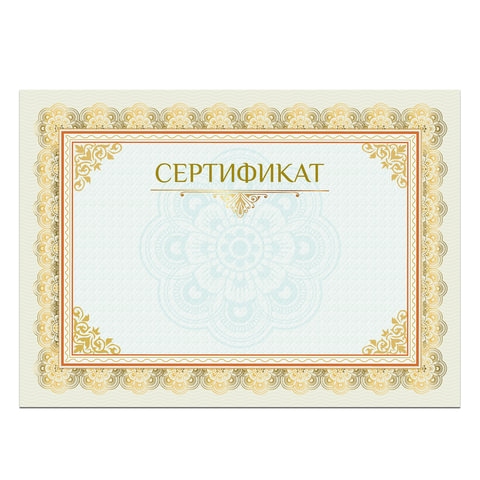 Сертификат А4, горизонтальный бланк №2, мелованный картон, конгрев, тиснение фольгой, BRAUBERG, 128375 - 1