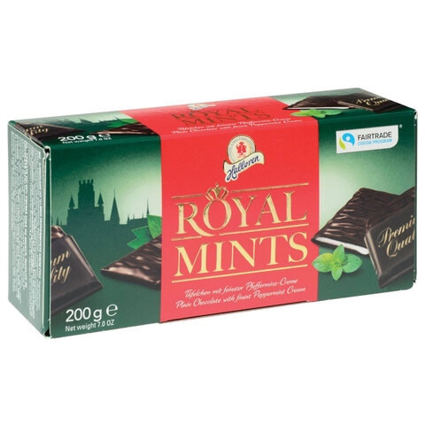 Шоколад порционный HALLOREN "Royal Mints" с мятной начинкой, 200 г, картонная коробка, 40659 - 1