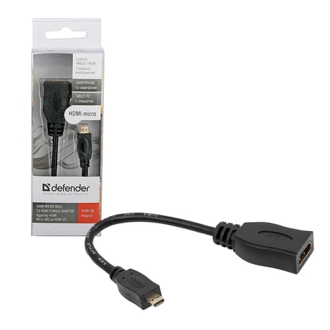 Кабель-переходник HDMI-micro HDMI, 14,5 см, DEFENDER, F-M, для передачи цифрового аудио-видео, 87301 - 1