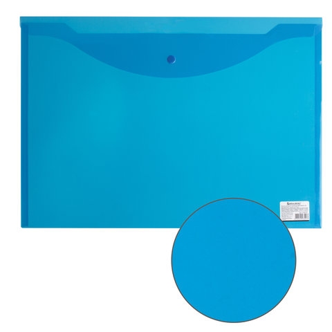 Папка-конверт с кнопкой БОЛЬШОГО ФОРМАТА (305х435 мм), А3, прозрачная, синяя, 0,18 мм, BRAUBERG, 224034 - 6
