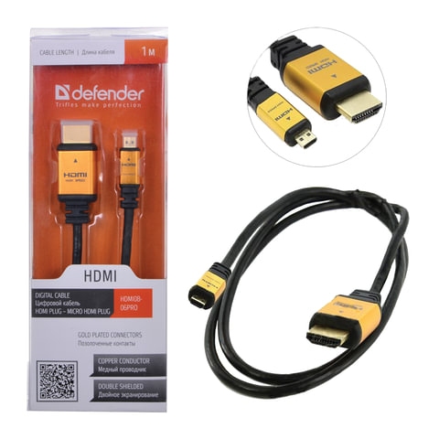 Кабель HDMI-microHDMI, 1м, DEFENDER, M-M, для передачи цифрового аудио-видео, 87462 - 1