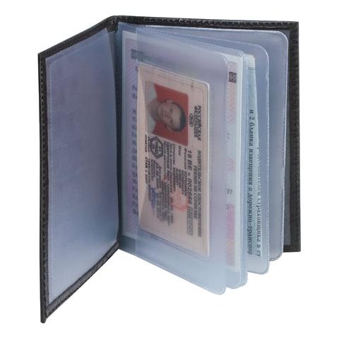 Бумажник водителя BEFLER "Кайман", натуральная кожа, тиснение, 6 пластиковых карманов, черный, BV.1.-13 - 1