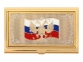 Набор Vip-персона: визитница с закладкой для книг с символикой РФ, визитница и закладка- латунь, никель, золото, коробка- дерево - 1