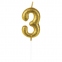 Свеча-цифра для торта "3" золотая с глиттером, 6 см, ЗОЛОТАЯ СКАЗКА, на шпажке, в блистере, 591416 - 1