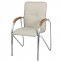 Кресло для приемных и переговорных "Samba", деревянные накладки, хромированный каркас, кожзам бежевый - 5