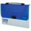 Папка-портфель пластиковая BRAUBERG INCOME А4 (350х235х35 мм), 1 отделение, фактура диагональ, белая/синяя, 224150 - 1