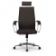 Кресло офисное МЕТТА "К-32" хром, рецик. кожа, подголовник, сиденье и спинка мягкие, темно-коричневое - 3