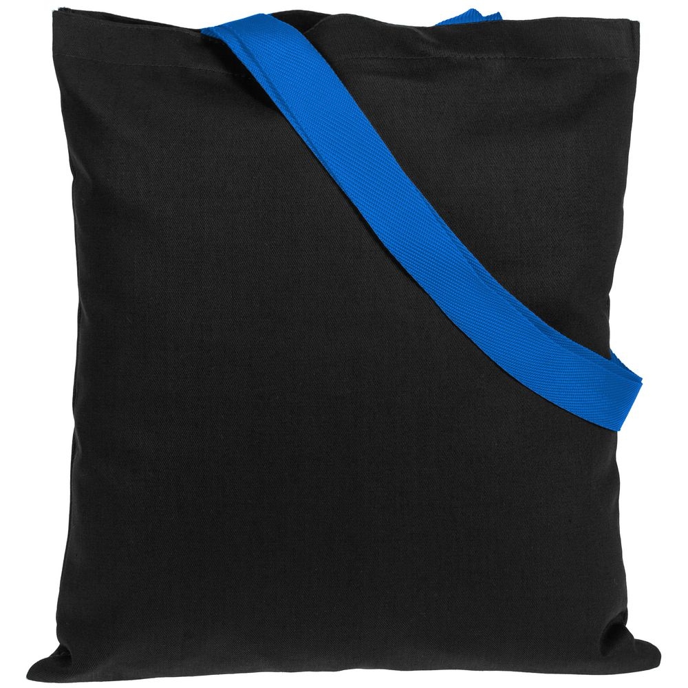 Холщовая сумка BrighTone, черная с ярко-синими ручками - 1