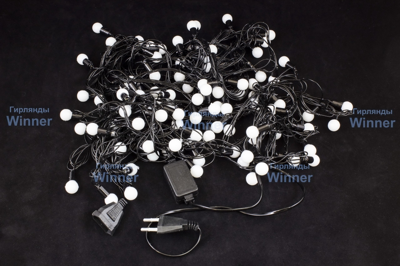 Нить-шарик 1,2 см, 50 LED Мульти, 1 -2 цв, 5,5 м, черный провод, соединяется, IP20 - 4