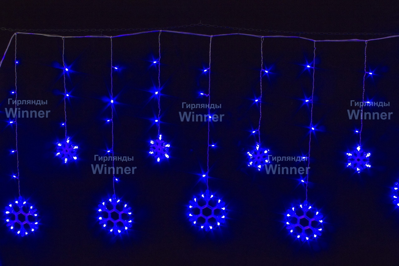 Бахрома-Снежинка 162 LED, Синий 2,5х0,9х0,55 м, прозр. провод, контролер рычажковый, соединяется, IP20 - 1