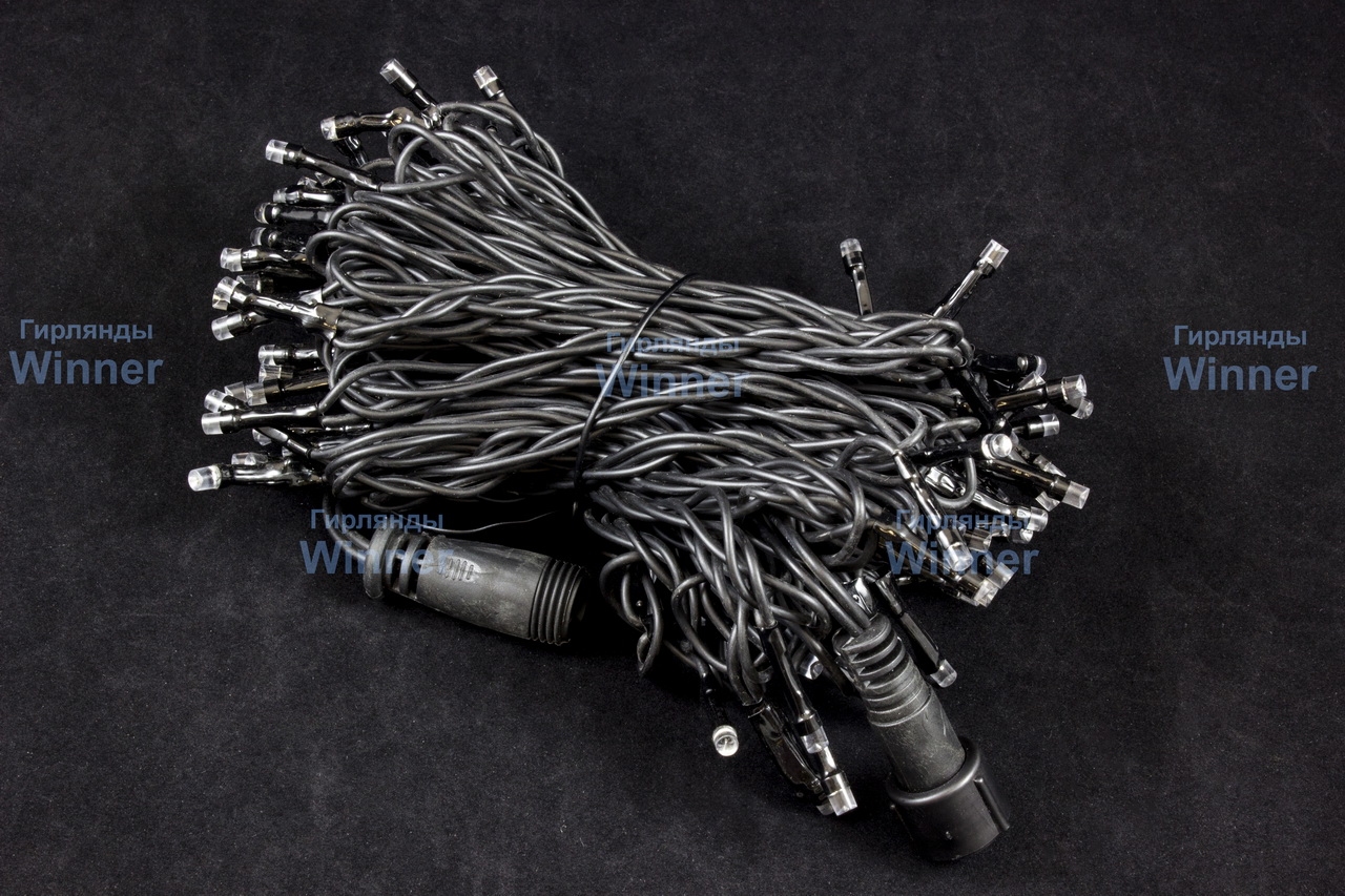 Шнурки для комплекта на деревья 66 LED, Белый 10 м, flash-w, черный провод, соединяется - 2