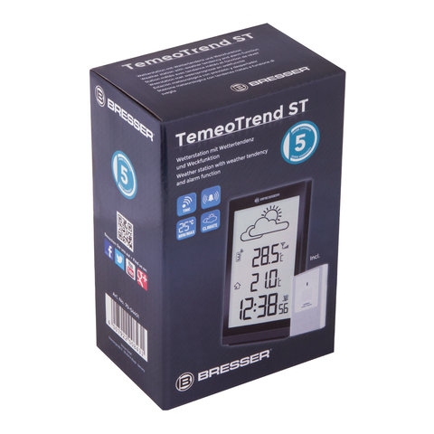 Метеостанция BRESSER TemeoTrend ST, термодатчик, часы, будильник, черный, 73265 - 6