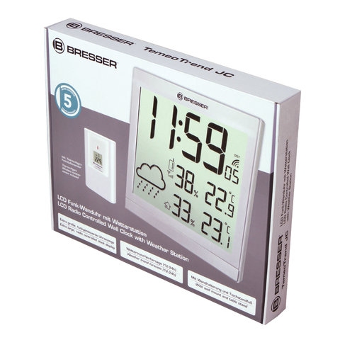 Метеостанция BRESSER TemeoTrend JC LCD, термодатчик, гигрометр, часы, будильник, серебро, 73269 - 6