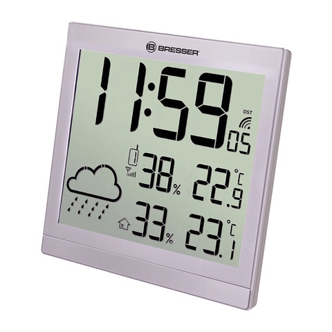 Метеостанция BRESSER TemeoTrend JC LCD, термодатчик, гигрометр, часы, будильник, серебро, 73269 - 1