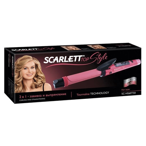 Стайлер для волос SCARLETT SC-HS60T50, 45 Вт, выпрямление/завивка, 5 режимов, турмалин, розовый, SC - HS60T50 - 5
