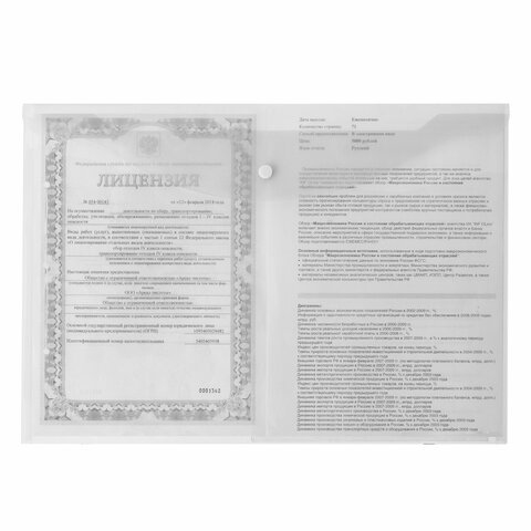 Папка-конверт с кнопкой БОЛЬШОГО ФОРМАТА (300х430 мм), А3, прозрачная, 0,15 мм, STAFF, 228667 - 7