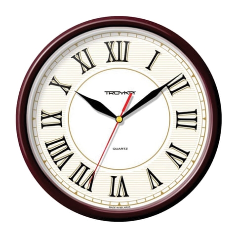 Часы настенные TROYKA 91931915, круг, белые, коричневая рамка, 23х23х4 см - 1