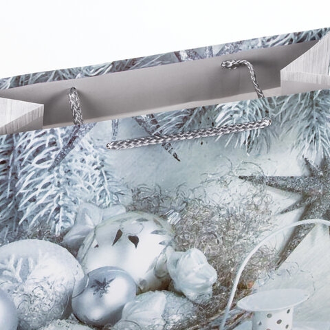 Пакет подарочный новогодний 26x12,7x32,4 см, ЗОЛОТАЯ СКАЗКА "Серебристые шары", ламинированный, 606566 - 4