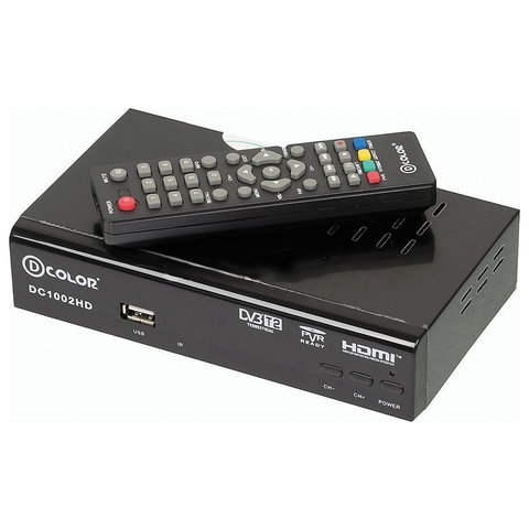 Приставка для цифрового ТВ DVB-T2 D-COLOR DC1002HD RCA, HDMI, USB, дисплей, пульт ДУ - 1