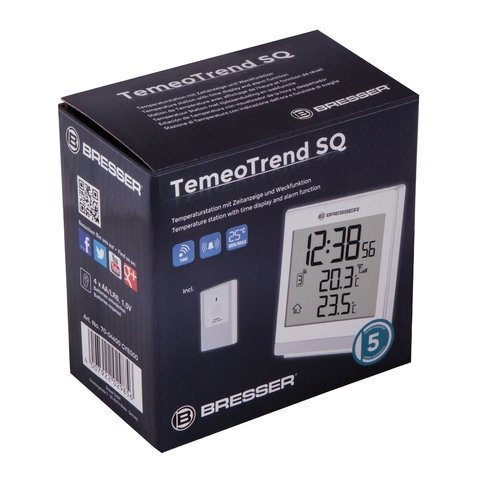 Метеостанция BRESSER TemeoTrend SQ, термодатчик, часы, будильник, белый, 73264 - 7