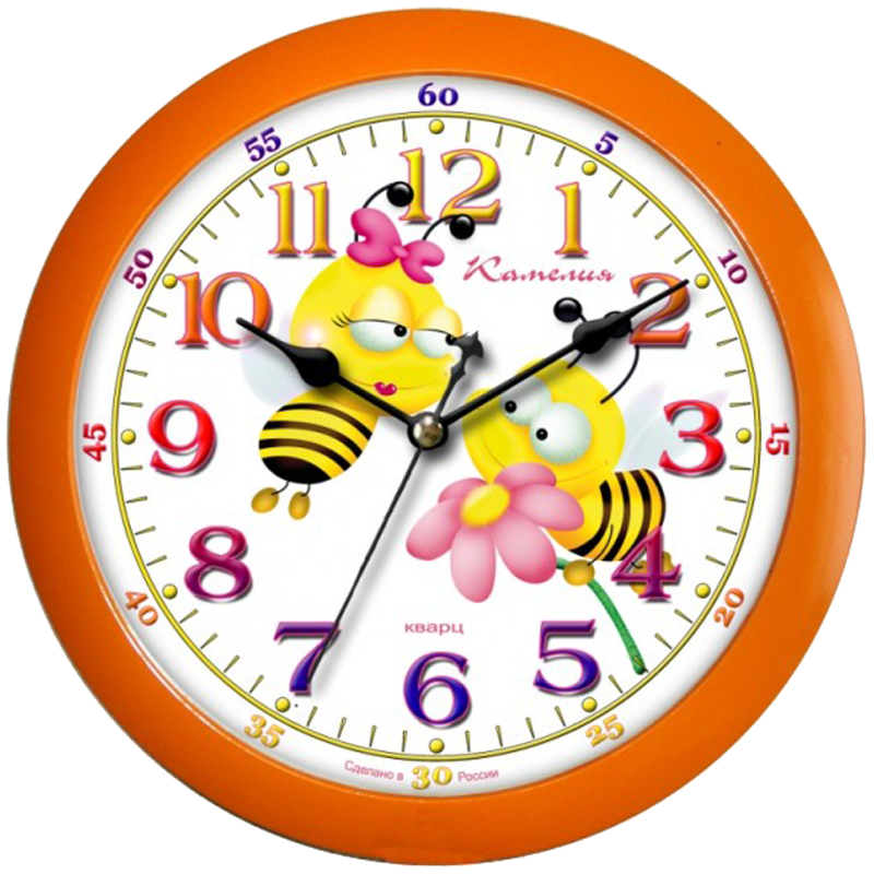 Часы настенные ход плавный, Камелия "Пчелки", круглые, 29*29*3,5, оранжевая рамка - 486958