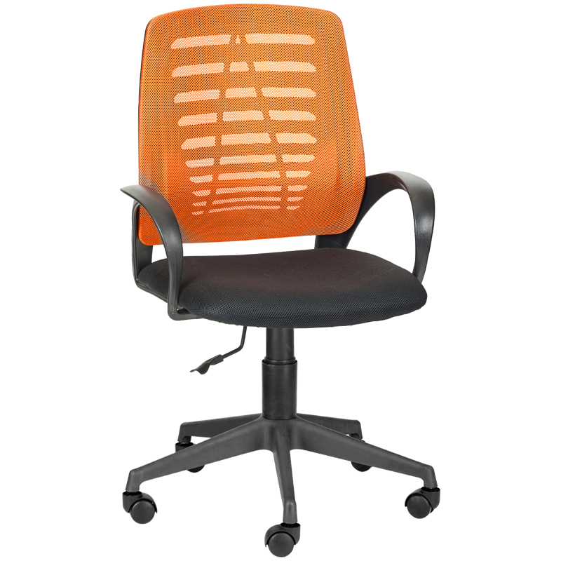 Кресло оператора Olss "Ирис", спинка сетка оранж, сиденье ткань TW черная, опора-пиастра