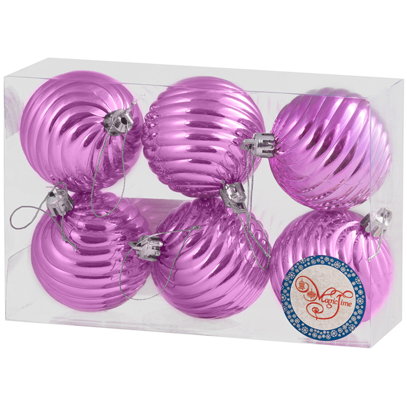 Набор пластиковых шаров 6шт, 60мм "Розовая волна", розовый, пластиковая упаковка - 489955