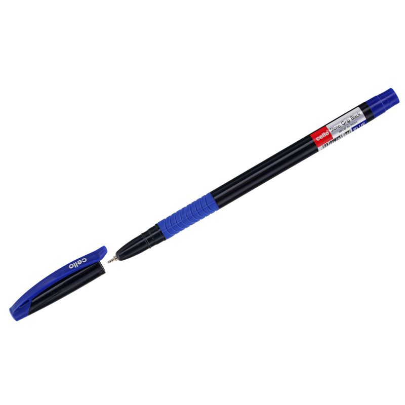 Ручка шариковая Cello "Slimo Grip black body" синяя, 0,7мм, грип, штрих-код