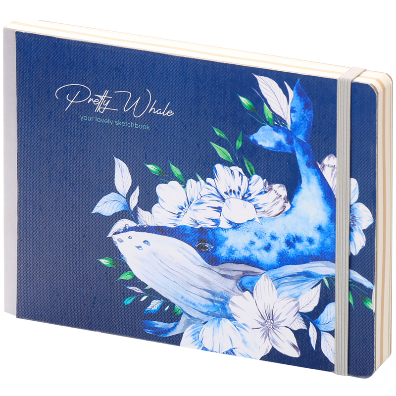 Скетчбук - альбом для рисования 80л. A5 "Pretty whale", 100г/м2, тв.обл, карман, доп.листы крафт - 435749
