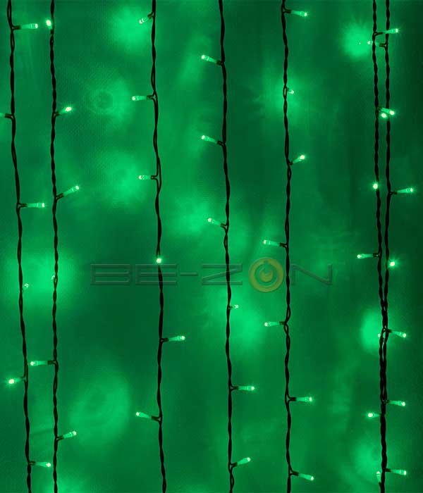 Светодиодный занавес 2x3м. зеленый, черный провод - 196447