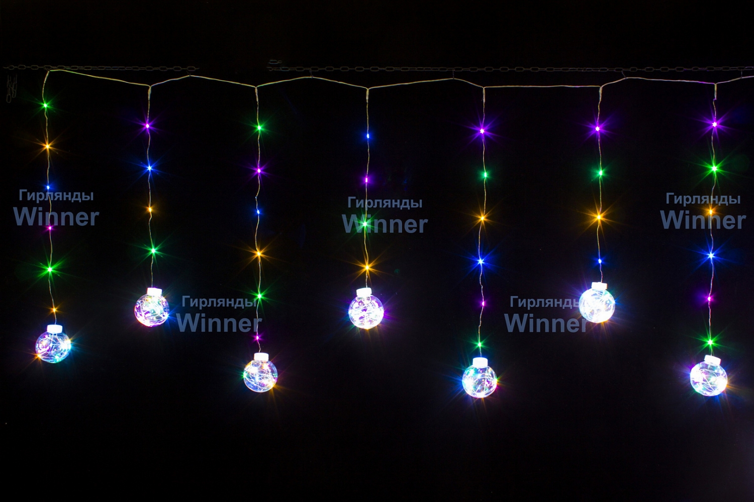 Бахрома шарики 8см, со светлячками,2,5х0,45х0,55м, 10 LED, Мульти, пр-прозр, IP20 - 402798