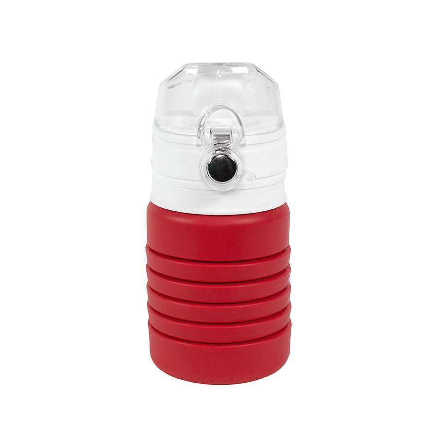 Бутылка для воды складная с карабином SPRING, красная, 550/250 мл,  силикон
