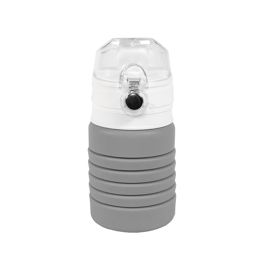 Бутылка для воды складная с карабином SPRING, серая, 550/250 мл, силикон