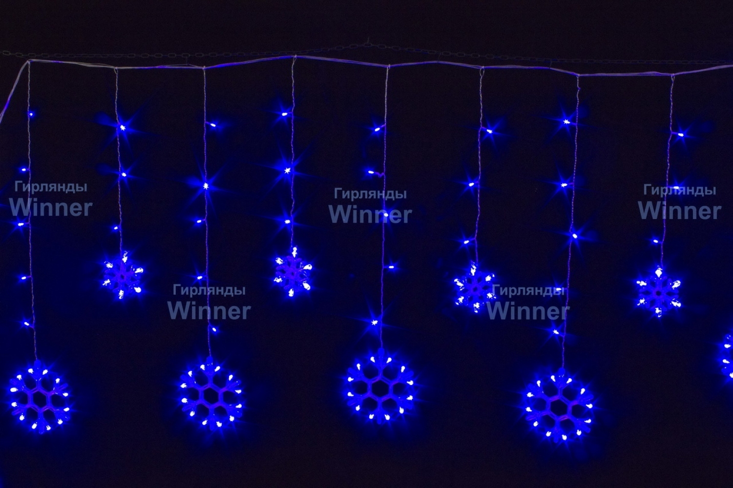 Бахрома-Снежинка 162 LED, Синий 2,5х0,9х0,55 м, прозр. провод, контролер рычажковый, соединяется, IP20
