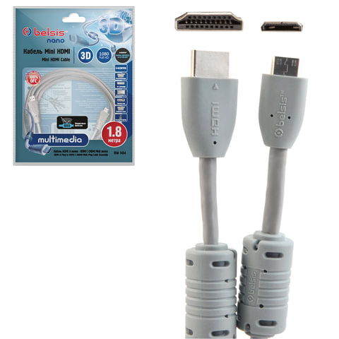 Кабель HDMI-mini HDMI, 1,8 м, BELSIS, M-M, для передачи цифрового аудио-видео, BGL1143 - 571458