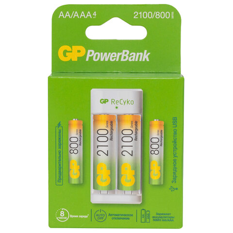 Зарядное устройство GP с аккумуляторами, AA 2000 mAh 2 шт. + AAA 800 mAh 2 шт., E211210/80-2CRB4, E21121080-2CRB4