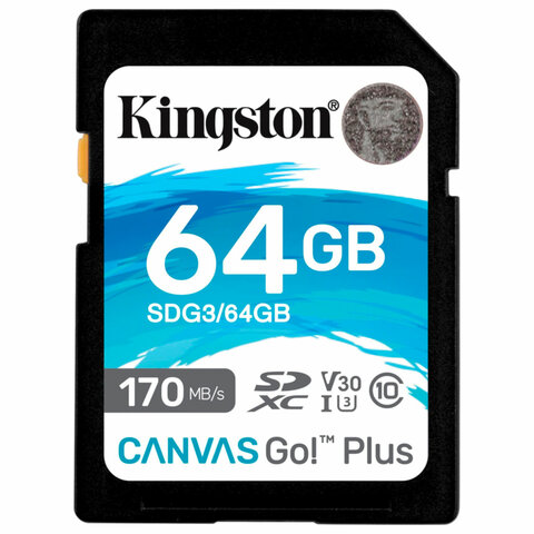 Карта памяти SDXC 64GB KINGSTON Canvas Go Plus, UHS-I U3, 170 Мб/с (class 10), SDG3/64GB - 571551