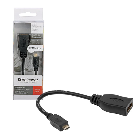 Кабель-переходник HDMI-micro HDMI, 14,5 см, DEFENDER, F-M, для передачи цифрового аудио-видео, 87301 - 571461