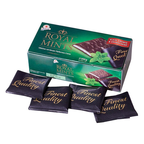 Шоколад порционный HALLOREN "Royal Mints" с мятной начинкой, 200 г, картонная коробка, 40659 - 584898