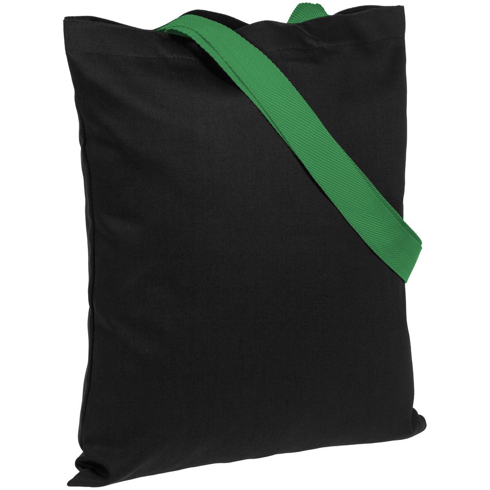 Холщовая сумка BrighTone, черная с зелеными ручками - 401880