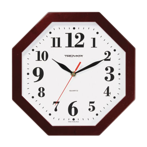 Часы настенные TROYKA 41431416, восьмигранник, белые, коричневая рамка, 29х29х3,5 см - 518666